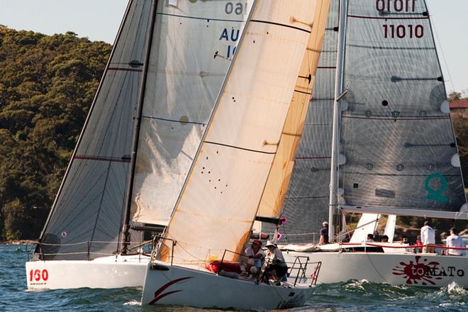 The tight duel between Crusader and Krakatoa. Credit www.sailpix.com.au - CYCA winter series © Jennifer Crooks